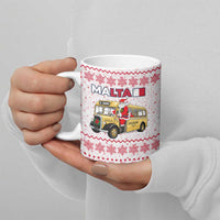 Malta Christmas Ceramic Mug with Santa Driving Vintage Bus Malta Flag and Red White Festive Pattern Design - Wonder Print Shop