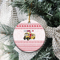 Malta Christmas Ceramic Ornament with Santa Driving Vintage Bus Malta Flag and Red White Festive Pattern Design - Wonder Print Shop