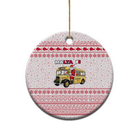Malta Christmas Ceramic Ornament with Santa Driving Vintage Bus Malta Flag and Red White Festive Pattern Design - Wonder Print Shop