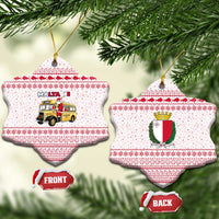 Malta Christmas Ceramic Ornament with Santa Driving Vintage Bus Malta Flag and Red White Festive Pattern Design - Wonder Print Shop