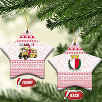 Malta Christmas Ceramic Ornament with Santa Driving Vintage Bus Malta Flag and Red White Festive Pattern Design - Wonder Print Shop