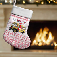 Malta Christmas Stocking with Santa Driving Vintage Bus Malta Flag and Red White Festive Pattern Design - Wonder Print Shop