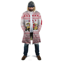 Malta Christmas Cloak with Santa Driving Vintage Bus Malta Flag and Red White Festive Pattern Design - Wonder Print Shop