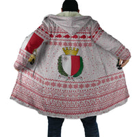 Malta Christmas Cloak with Santa Driving Vintage Bus Malta Flag and Red White Festive Pattern Design - Wonder Print Shop