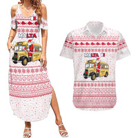 Malta Christmas Couples Matching Summer Maxi Dress and Hawaiian Shirt with Santa Driving Vintage Bus Malta Flag and Red White Festive Pattern Design - Wonder Print Shop