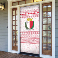 Malta Christmas Door Cover with Santa Driving Vintage Bus Malta Flag and Red White Festive Pattern Design - Wonder Print Shop