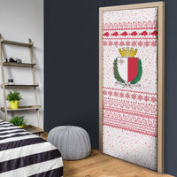Malta Christmas Door Cover with Santa Driving Vintage Bus Malta Flag and Red White Festive Pattern Design - Wonder Print Shop