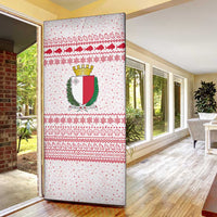 Malta Christmas Door Cover with Santa Driving Vintage Bus Malta Flag and Red White Festive Pattern Design - Wonder Print Shop