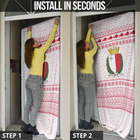 Malta Christmas Door Cover with Santa Driving Vintage Bus Malta Flag and Red White Festive Pattern Design - Wonder Print Shop