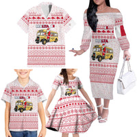 Malta Christmas Family Matching Off The Shoulder Long Sleeve Dress and Hawaiian Shirt with Santa Driving Vintage Bus Malta Flag and Red White Festive Pattern Design - Wonder Print Shop
