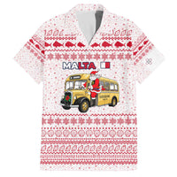 Malta Christmas Family Matching Off The Shoulder Long Sleeve Dress and Hawaiian Shirt with Santa Driving Vintage Bus Malta Flag and Red White Festive Pattern Design - Wonder Print Shop