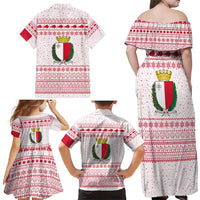 Malta Christmas Family Matching Off Shoulder Maxi Dress and Hawaiian Shirt with Santa Driving Vintage Bus Malta Flag and Red White Festive Pattern Design - Wonder Print Shop