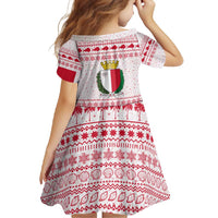 Malta Christmas Family Matching Short Sleeve Bodycon Dress and Hawaiian Shirt with Santa Driving Vintage Bus Malta Flag and Red White Festive Pattern Design - Wonder Print Shop