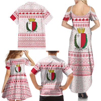 Malta Christmas Family Matching Summer Maxi Dress and Hawaiian Shirt with Santa Driving Vintage Bus Malta Flag and Red White Festive Pattern Design - Wonder Print Shop