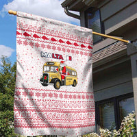 Malta Christmas Garden Flag with Santa Driving Vintage Bus Malta Flag and Red White Festive Pattern Design - Wonder Print Shop