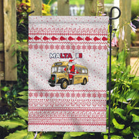 Malta Christmas Garden Flag with Santa Driving Vintage Bus Malta Flag and Red White Festive Pattern Design - Wonder Print Shop