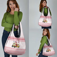 Malta Christmas Grocery Bag with Santa Driving Vintage Bus Malta Flag and Red White Festive Pattern Design - Wonder Print Shop