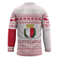 Malta Christmas Hockey Jersey with Santa Driving Vintage Bus Malta Flag and Red White Festive Pattern Design - Wonder Print Shop