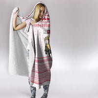 Malta Christmas Hooded Blanket with Santa Driving Vintage Bus Malta Flag and Red White Festive Pattern Design - Wonder Print Shop