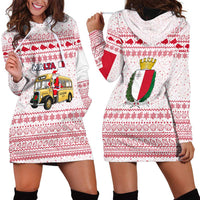 Malta Christmas Hoodie Dress with Santa Driving Vintage Bus Malta Flag and Red White Festive Pattern Design - Wonder Print Shop