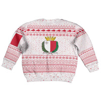 Malta Christmas Kid Ugly Christmas Sweater with Santa Driving Vintage Bus Malta Flag and Red White Festive Pattern Design - Wonder Print Shop