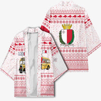 Malta Christmas Kimono with Santa Driving Vintage Bus Malta Flag and Red White Festive Pattern Design - Wonder Print Shop