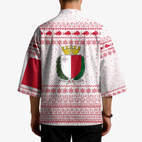 Malta Christmas Kimono with Santa Driving Vintage Bus Malta Flag and Red White Festive Pattern Design - Wonder Print Shop