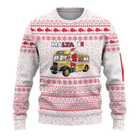 Malta Christmas Ugly Christmas Sweater with Santa Driving Vintage Bus Malta Flag and Red White Festive Pattern Design - Wonder Print Shop