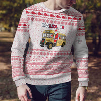 Malta Christmas Ugly Christmas Sweater with Santa Driving Vintage Bus Malta Flag and Red White Festive Pattern Design - Wonder Print Shop