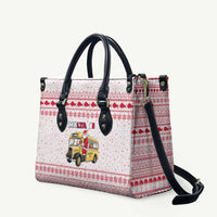 Malta Christmas Leather Bag with Santa Driving Vintage Bus Malta Flag and Red White Festive Pattern Design - Wonder Print Shop
