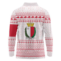 Malta Christmas Long Sleeve Polo Shirt with Santa Driving Vintage Bus Malta Flag and Red White Festive Pattern Design - Wonder Print Shop
