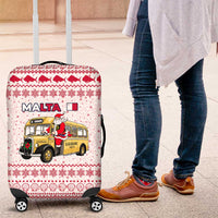 Malta Christmas Luggage Cover with Santa Driving Vintage Bus Malta Flag and Red White Festive Pattern Design - Wonder Print Shop