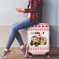 Malta Christmas Luggage Cover with Santa Driving Vintage Bus Malta Flag and Red White Festive Pattern Design - Wonder Print Shop