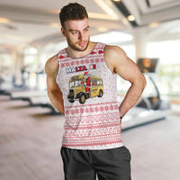 Malta Christmas Men Tank Top with Santa Driving Vintage Bus Malta Flag and Red White Festive Pattern Design - Wonder Print Shop