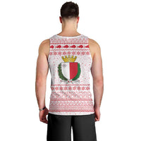 Malta Christmas Men Tank Top with Santa Driving Vintage Bus Malta Flag and Red White Festive Pattern Design - Wonder Print Shop