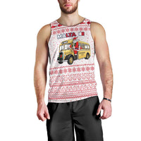 Malta Christmas Men Tank Top with Santa Driving Vintage Bus Malta Flag and Red White Festive Pattern Design - Wonder Print Shop