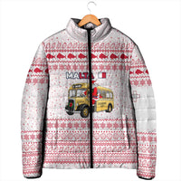 Malta Christmas Padded Jacket with Santa Driving Vintage Bus Malta Flag and Red White Festive Pattern Design - Wonder Print Shop