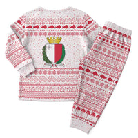 Malta Christmas Pajama Set with Santa Driving Vintage Bus Malta Flag and Red White Festive Pattern Design - Wonder Print Shop