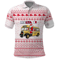 Malta Christmas Polo Shirt with Santa Driving Vintage Bus Malta Flag and Red White Festive Pattern Design - Wonder Print Shop