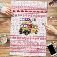 Malta Christmas Puzzle with Santa Driving Vintage Bus Malta Flag and Red White Festive Pattern Design - Wonder Print Shop