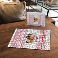 Malta Christmas Puzzle with Santa Driving Vintage Bus Malta Flag and Red White Festive Pattern Design - Wonder Print Shop