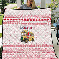 Malta Christmas Quilt with Santa Driving Vintage Bus Malta Flag and Red White Festive Pattern Design - Wonder Print Shop