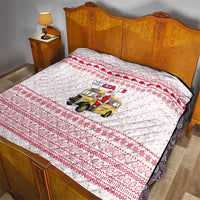 Malta Christmas Quilt with Santa Driving Vintage Bus Malta Flag and Red White Festive Pattern Design - Wonder Print Shop