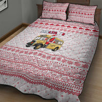 Malta Christmas Quilt Bed Set with Santa Driving Vintage Bus Malta Flag and Red White Festive Pattern Design - Wonder Print Shop