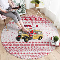 Malta Christmas Round Carpet with Santa Driving Vintage Bus Malta Flag and Red White Festive Pattern Design - Wonder Print Shop