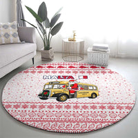 Malta Christmas Round Carpet with Santa Driving Vintage Bus Malta Flag and Red White Festive Pattern Design - Wonder Print Shop