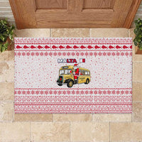 Malta Christmas Rubber Doormat with Santa Driving Vintage Bus Malta Flag and Red White Festive Pattern Design - Wonder Print Shop