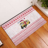 Malta Christmas Rubber Doormat with Santa Driving Vintage Bus Malta Flag and Red White Festive Pattern Design - Wonder Print Shop