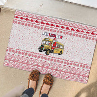 Malta Christmas Rubber Doormat with Santa Driving Vintage Bus Malta Flag and Red White Festive Pattern Design - Wonder Print Shop