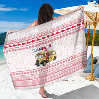 Malta Christmas Sarong with Santa Driving Vintage Bus Malta Flag and Red White Festive Pattern Design - Wonder Print Shop